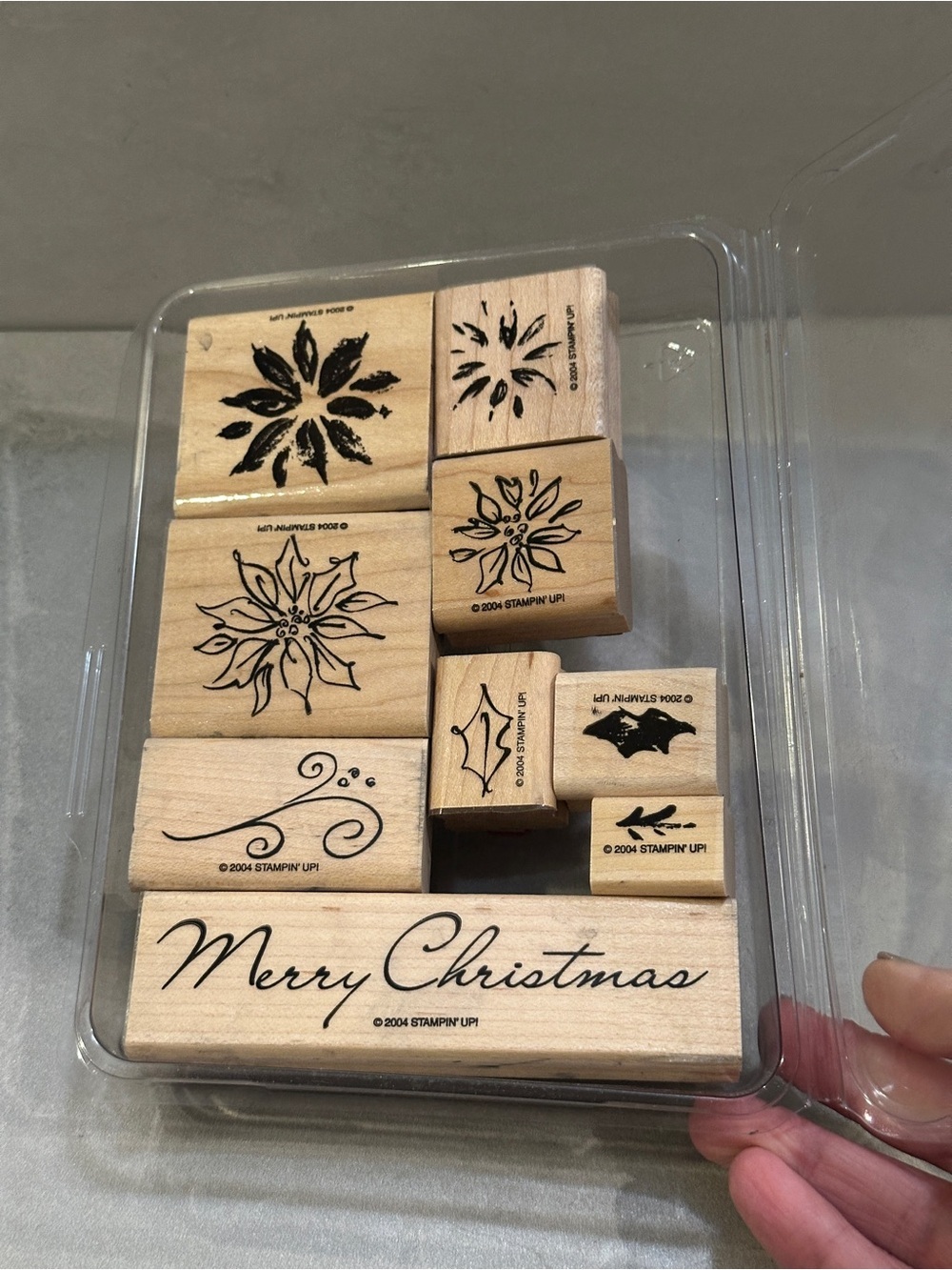 Mounted Stampin UP! "PAINTED POINSETTIAS" set of 9 Wood Rubber Stamps RETIRED